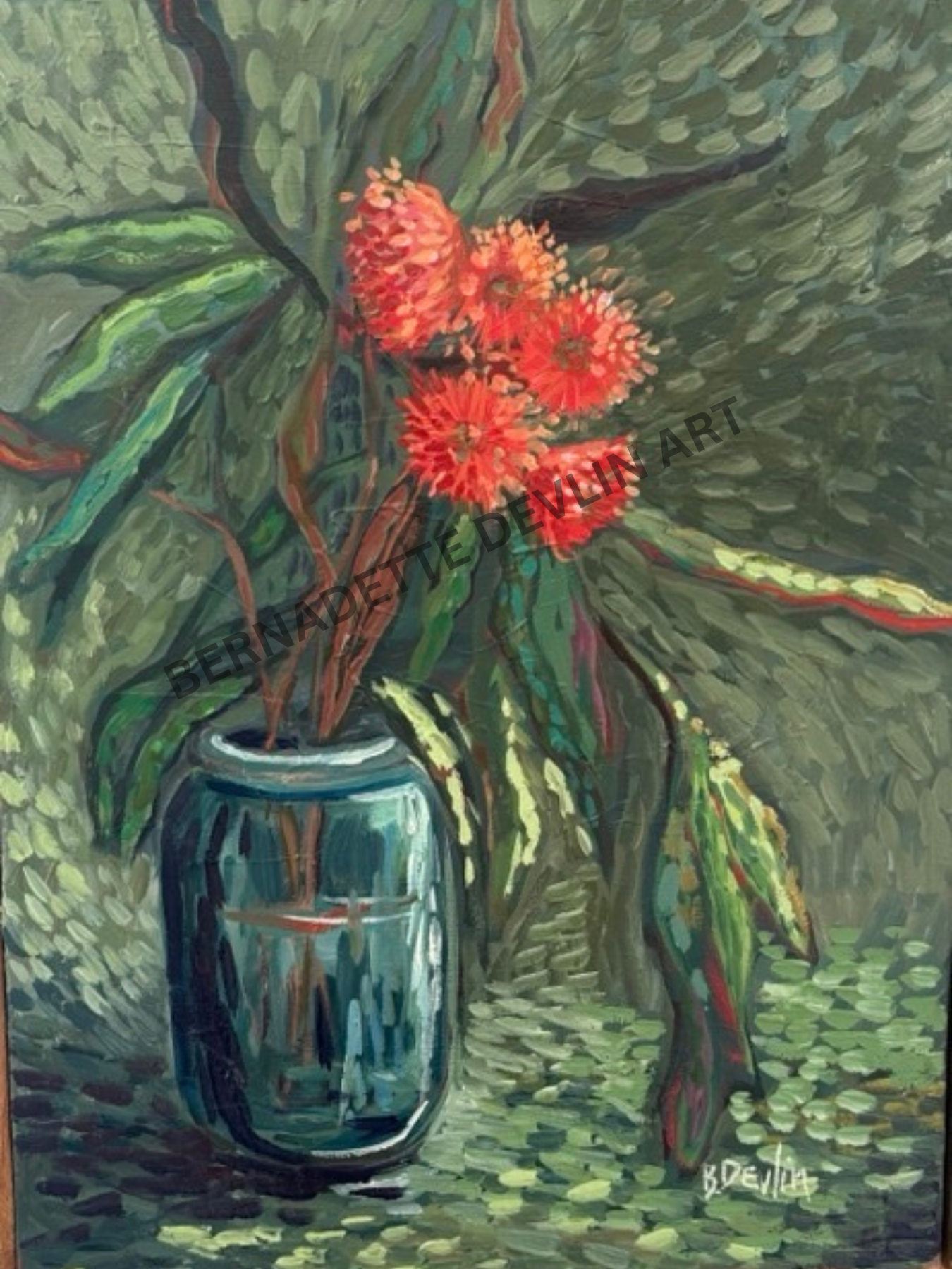 Flowering gum in jam jar