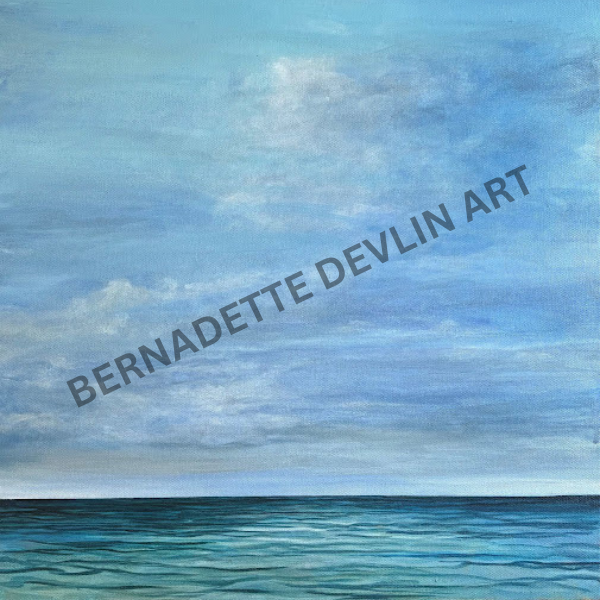 Artistic depiction of a sky and water horizon with 'Bernadette Devlin Art' branding.